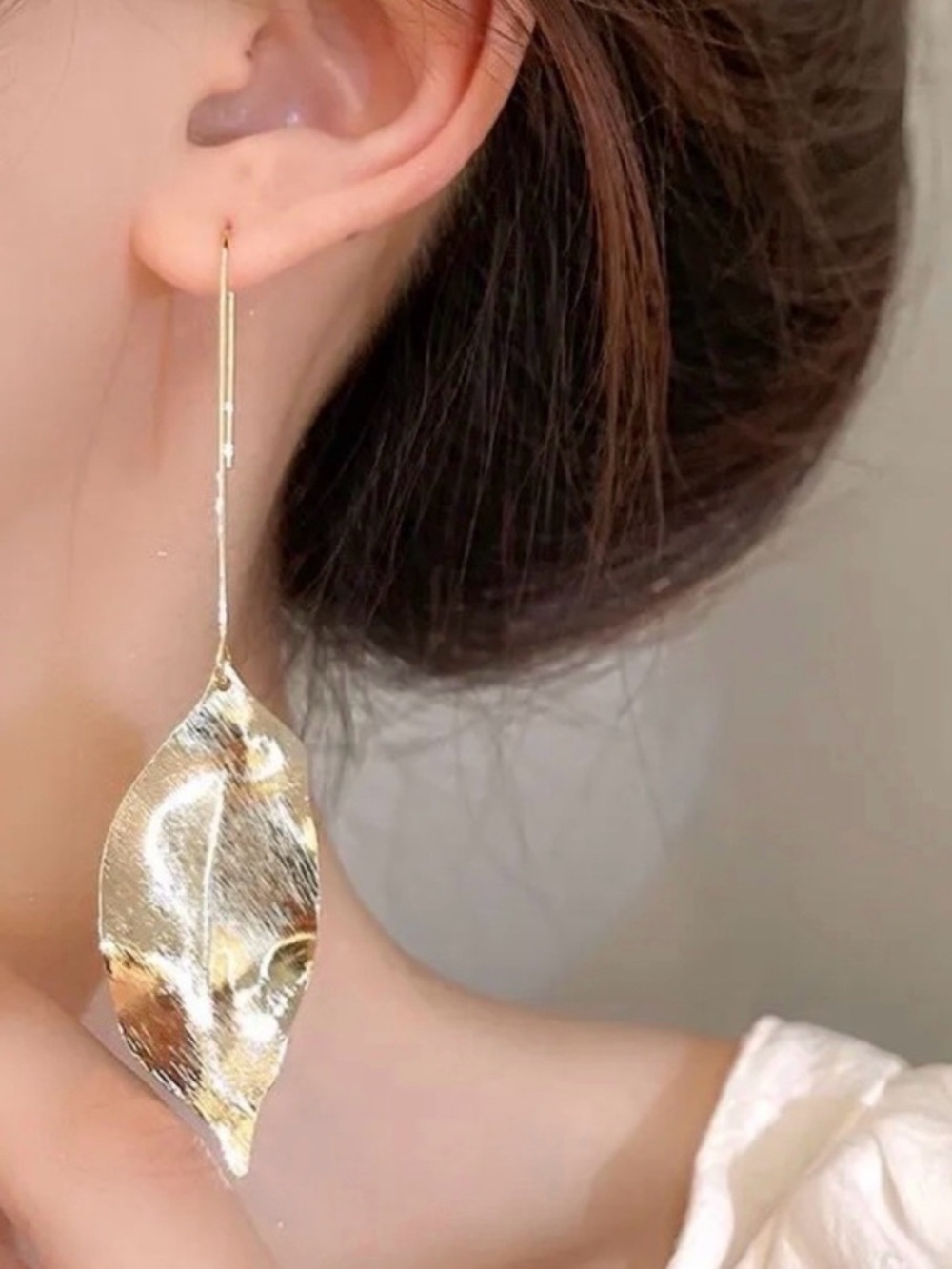 2/$30🌵 Gold Leaf Earrings Linear Jewelry Botanical Dangle Long Gift NEW 4” Boho
